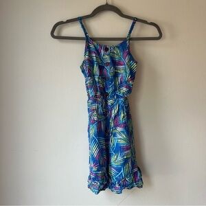 🌼 5/$20 George Girls Tropical Leaf Print Sundress Blue Multicolor Size 8 Rayon